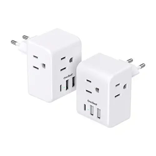 2 Pack European Travel Plug Adapter, International Power Plug Adapter with 3 Outlets 3 USB Charging Ports(1 USB C), Type C Plug Adapter Travel Essentials to Most Europe EU Spain Italy France Germany