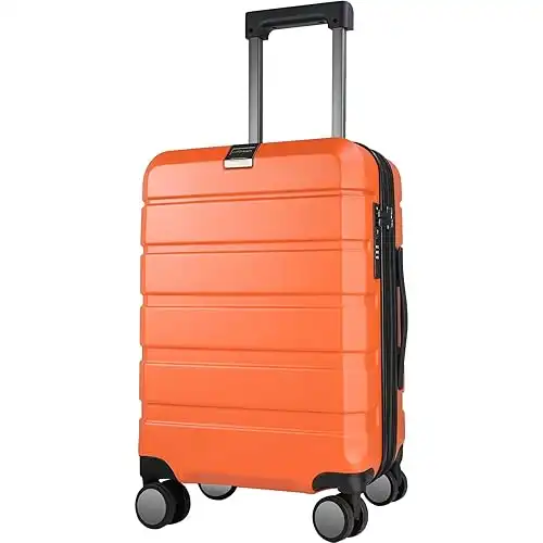 KROSER Hardside Expandable Carry On Luggage with Spinner Wheels & Built-in TSA Lock, Durable Suitcase Rolling Luggage with USB Port, Carry-On 20-Inch Orange